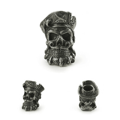 Paracord Bead - Pirate Skull Silver